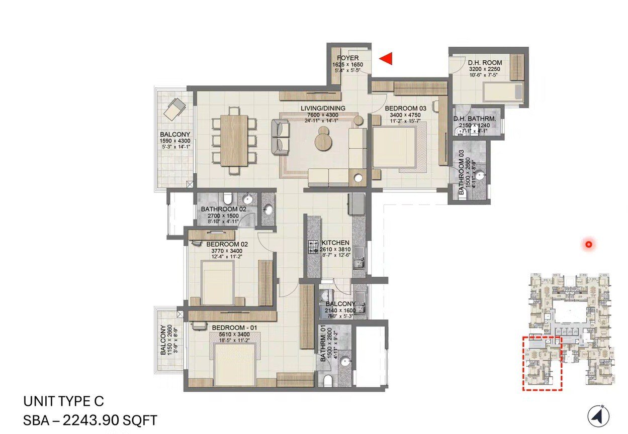 Floor plan — Type C, 2243 sq ft